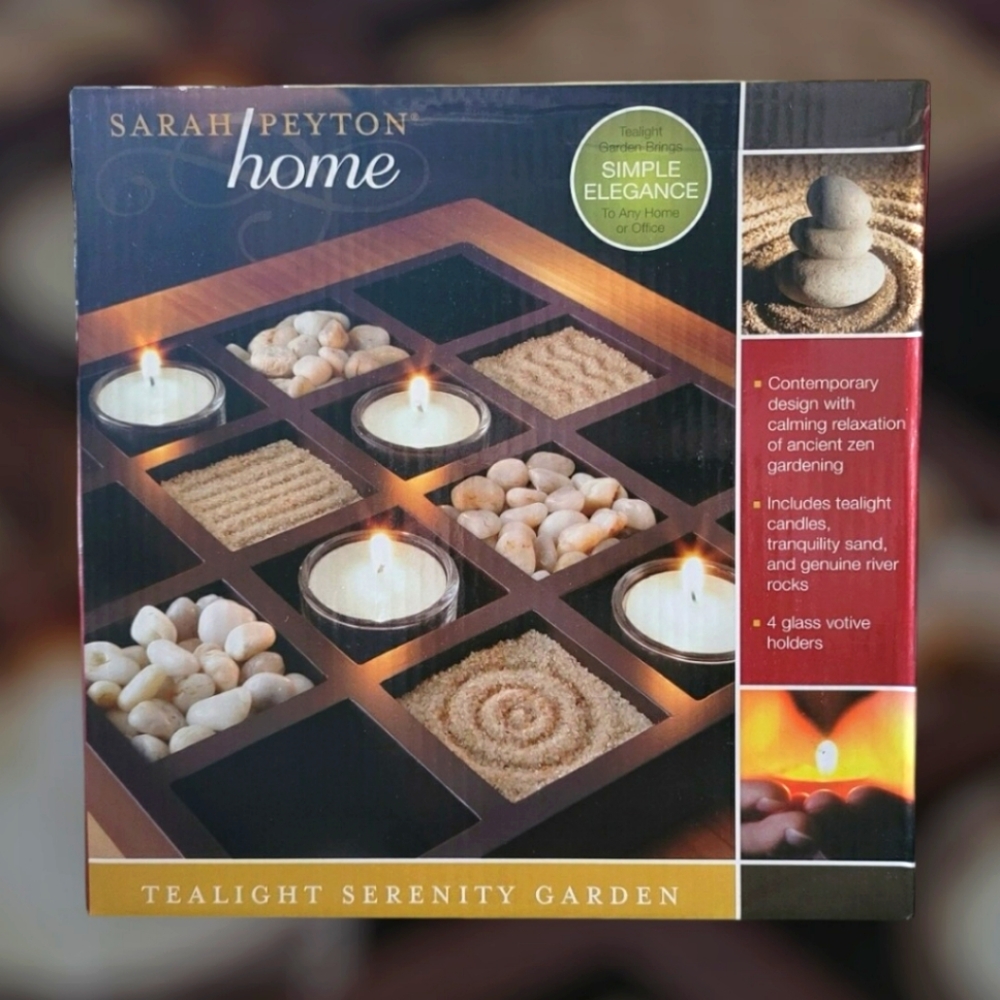 Candle Serenity Garden | Wood Tabletop Zen Decor NEW